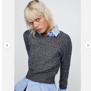 Zara FW18 Grey Beaded Short Sweater Size S crystals rhinestones